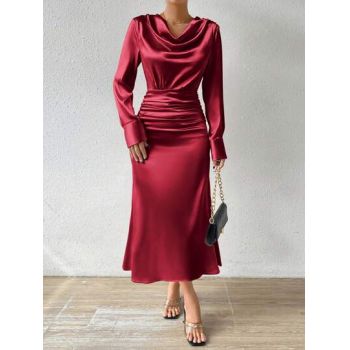 Rochie maxi cu decolteu si maneca lunga, rosu, dama, Shein
