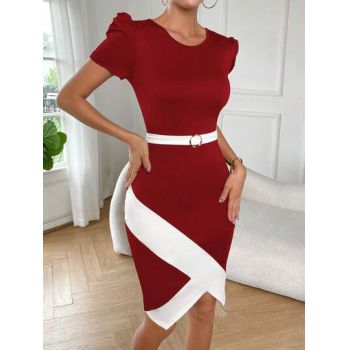 Rochie mini, asimetrica, cu maneca scurta, rosu, dama, Shein
