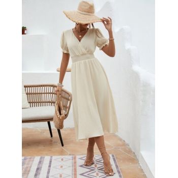 Rochie mini, cu decolteu si maneca scurta, alb, dama, Shein