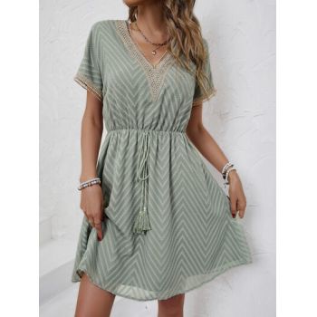 Rochie mini, cu decolteu si maneca scurta, verde, dama, Shein