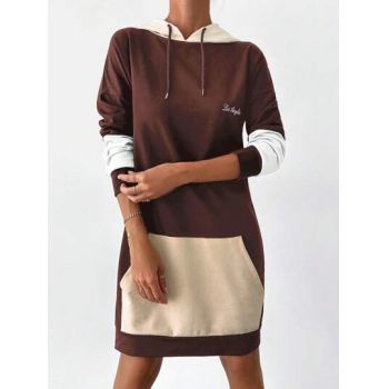 Rochie mini cu maneca lunga si gluga, maro, dama, Shein