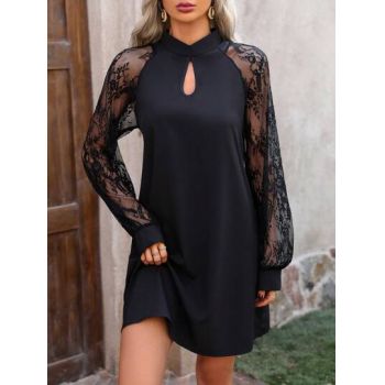 Rochie mini cu maneca lunga si guler, negru, dama, Shein