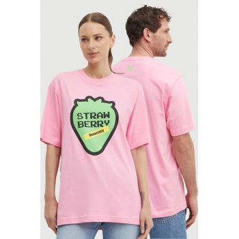 United Colors of Benetton tricou din bumbac culoarea roz, cu imprimeu
