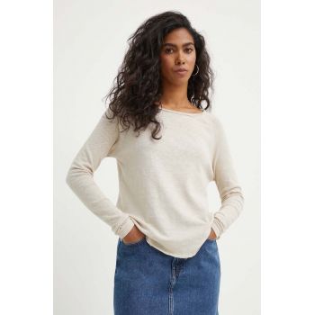 American Vintage longsleeve din bumbac culoarea bej