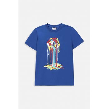 Coccodrillo tricou de bumbac pentru copii culoarea albastru marin, cu imprimeu