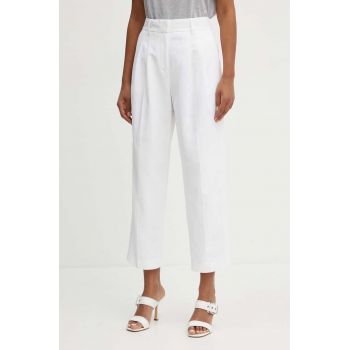 MICHAEL Michael Kors pantaloni femei, culoarea alb, fason tigareta, high waist