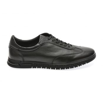 Pantofi casual OTTER negri, 33501, din piele naturala de firma originali