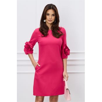 Rochie MBG fucsia cu trandafiri la baza manecilor
