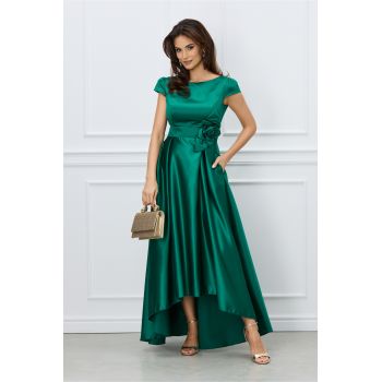 Rochie MBG verde lunga cu floare in talie