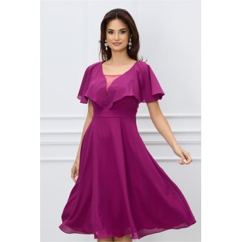 Rochie Melissa magenta cu volane la bust