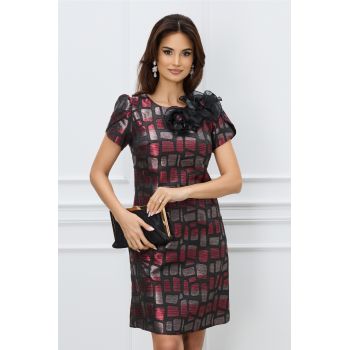 Rochie Moze neagra cu imprimeu bordo din jacquard