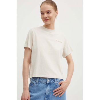 Tommy Jeans tricou din bumbac femei, culoarea bej de firma original