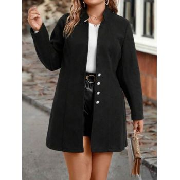 Palton mini cu aplicatii nasturi, negru