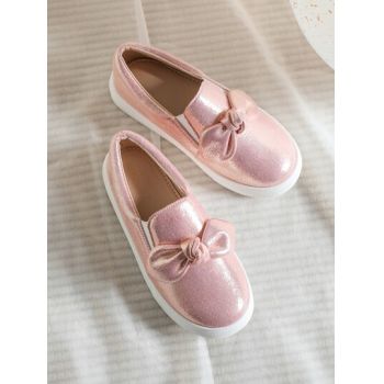 Pantofi loafer cu varf rotund si funda, roz, dama