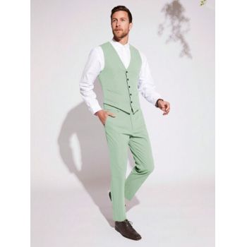 Set costum vesta si pantaloni lungi, verde, barbati, Shein de firma original