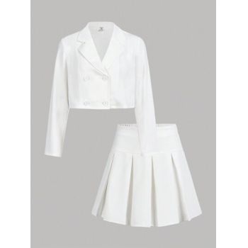 Set din fusta mini si jacheta cropped, alb ieftin