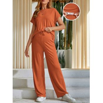 Set tricou si pantaloni largi, Maternity, portocaliu ieftin