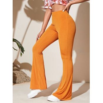 Pantaloni evazati, cu talie inalta, portocaliu, dama, Shein de firma originali