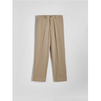 Reserved - Pantaloni straight, la dungă - bej