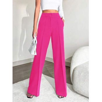 Pantaloni de costum, cu talie inalta, roz, dama, Shein de firma originali
