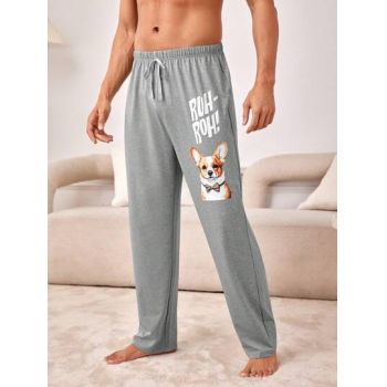 Pantaloni de pijama cu imprimeu, gri, barbati, Shein