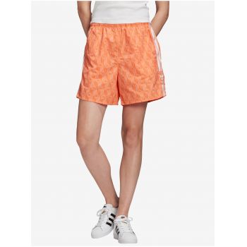 Pantaloni scurti cu imprimeu si logo, portocaliu, dama, Adidas