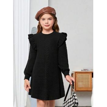 Rochie mini din tricot, cu maneca lunga, negru, fete, Shein la reducere