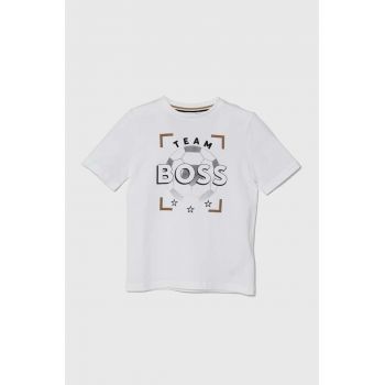 BOSS tricou de bumbac pentru copii culoarea alb, cu imprimeu, J50729