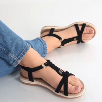 Sandale dama fara toc Negre din Imitatie Catifea Nadida