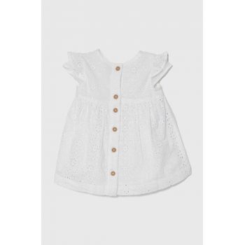 United Colors of Benetton rochie din bumbac pentru bebeluși culoarea alb, mini, evazati