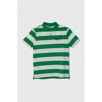 United Colors of Benetton tricouri polo din bumbac pentru copii x Snoopy culoarea verde, modelator ieftin