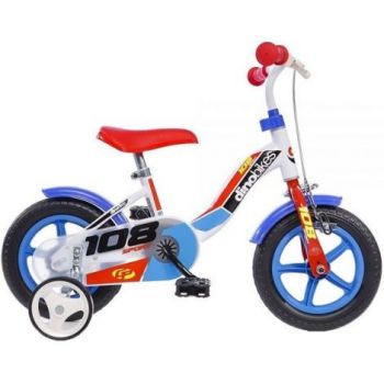 Bicicleta copii 2-3 ani, 10 inch, Sport Alb Si Albastru Cu Frana, Dino Bikes DB108FL0506WB