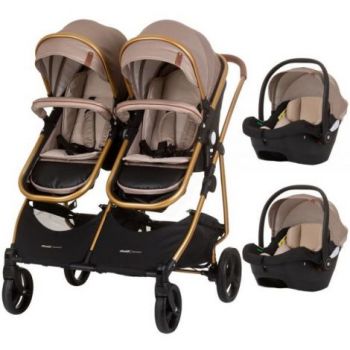 Carucior gemeni Chipolino Duo Smart 3 in 1 golden beige la reducere