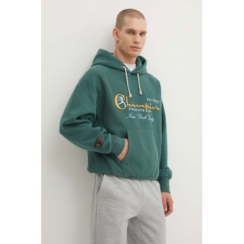 Champion bluza barbati, culoarea verde, cu glugă, cu imprimeu, 219997 de firma original