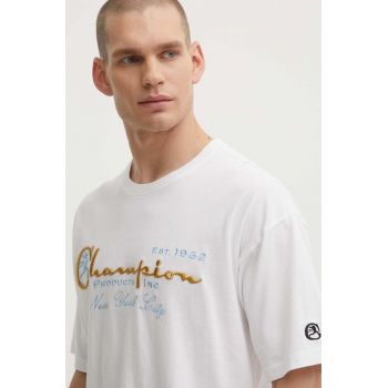 Champion tricou din bumbac barbati, culoarea alb, cu imprimeu, 219998