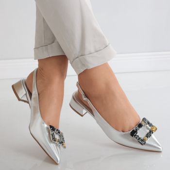 Pantofi dama Argintii din Piele Ecologica Enver