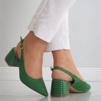 Pantofi dama cu toc Verzi din Piele Ecologica Intoarsa Acalia ieftini