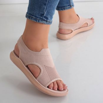 Sandale dama fara toc Roz din Textil Nelaj ieftine