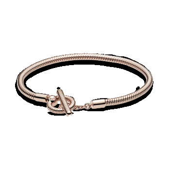 Brățară tip lanț clasic cu bară în T Pandora Moments placată cu aur roz de 14k de firma originala