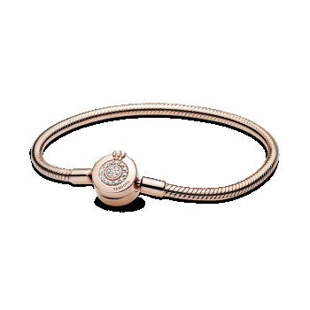 Brățară tip lanț clasic strălucitoare cu O cu coroană Pandora Moments placată cu aur roz de 14k de firma originala