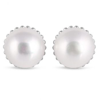 Cercei stud perle albe din argint 7 mm