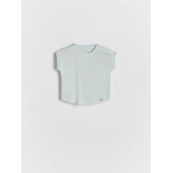 Reserved - Tricou cu adaos de in - albastru-deschis ieftin