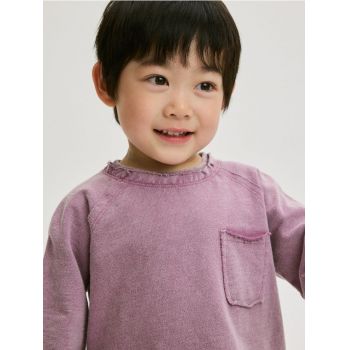 Reserved - Tricou cu mânecă lungă și buzunar - violet ieftin