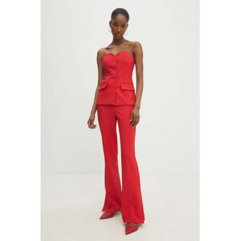 Answear Lab pantaloni femei, culoarea rosu, drept, high waist