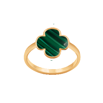 Inel din aur galben 585 cu trifoi rotund din Malachit verde, Lilou