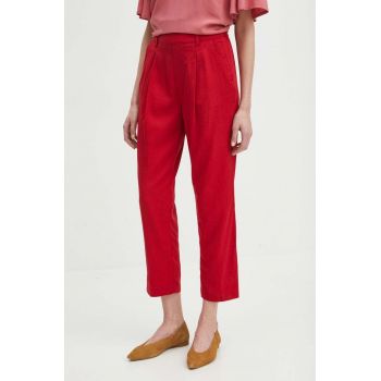 Medicine pantaloni femei, culoarea rosu, fason chinos, high waist
