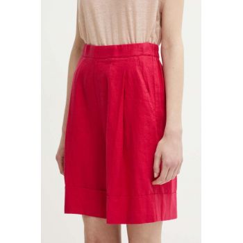 United Colors of Benetton pantaloni scurti din in culoarea roz, neted, high waist ieftini