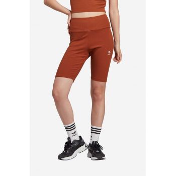 adidas Originals pantaloni scurți femei, culoarea maro, uni, high waist IL9621-brown