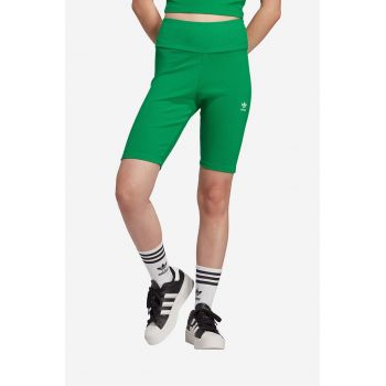 adidas Originals pantaloni scurți femei, culoarea verde, uni, high waist IL9620-green de firma originali