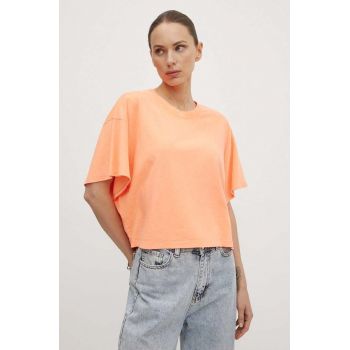 American Vintage tricou din amestec de in TEE-SHIRT MC COL ROND culoarea portocaliu, LOP02DE24